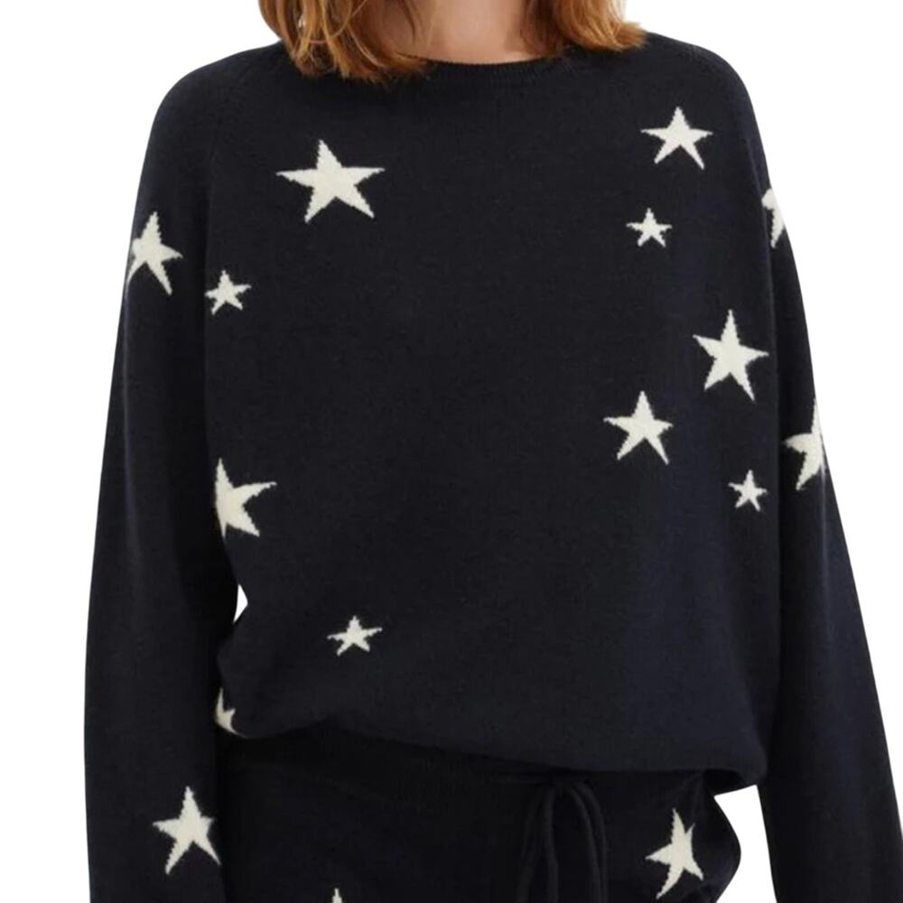 chinti and parker Cashmere Star Sweater Black size XS White Stars Slouchy